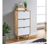 GeenYuu OTTA Armoire à chaussures avec 3 tiroirs en pin massif marron et blanc, 55 x 35 x 120 cm, étagère à chaussures pour couloir, entrée, avec cadre en bois solide et beaucoup d'espace de rangement