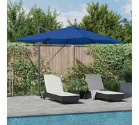 GeenYuu Parasol déporté Azur 352 x 251 x 265 cm Polyester Aluminium inclinable orientable avec éclairage LED pour terrasse Jardin extérieur Protection Soleil Chaleur