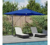 GeenYuu Parasol déporté en Polyester et Aluminium 351 x 250 x 253 cm Azur avec éclairage LED Solaire orientable et inclinable pour terrasse Jardin Piscine extérieur Protection ombrage