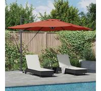 GeenYuu Parasol déporté Terre Cuite en Aluminium et Polyester 286 x 284 x 270 cm inclinable orientable avec LED Solaire pour Jardin terrasse Piscine ombrage Protection Chaleur