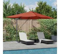 GeenYuu Parasol déporté Terre Cuite en Polyester et Aluminium 352 x 251 x 265 cm inclinable orientable avec éclairage LED Solaire pour terrasse Jardin Protection Ombre Chaleur extérieur