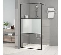 GeenYuu Paroi de douche noire en verre ESG demi-dépoli 100x195 cm avec cadre aluminium réglable, barre de soutien 100 cm, panneau mural pour cabine de douche