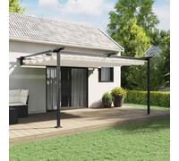 GeenYuu Pavillon Mural 400 x 300 x 200 cm crème en Polyester avec auvent rétractable, Structure Acier Robuste pour terrasse Jardin extérieur, Protection Ombre Pluie Soleil, Design élégant Polyvalent