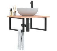 GeenYuu Plateau de lavabo avec support en acier et bois massif de chêne 60 x 60 x 2 cm, étagère murale rectangulaire pour meubles de salle de bain, meuble de lavabo stable avec espace de rangement et