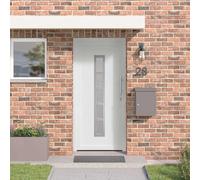 GeenYuu Porte avant blanche en PVC 88 x 200 cm - Porte d'entrée avec vitrage et serrure pour extérieur et intérieur, porte d'entrée latérale avec protection anti-effraction, isolation thermique