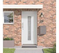 GeenYuu Porte avant blanche en PVC 98 x 200 cm avec insert en verre, porte d'entrée pour extérieur et intérieur, porte de sécurité avec isolation thermique, insonorisation, anti-effraction, résistant