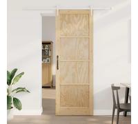 GeenYuu Porte coulissante ORKDAL en bois de pin massif naturel et blanc 83 x 232 cm avec rail en acier revêtu par pulvérisation peu encombrant pour l'intérieur et glisse en douceur
