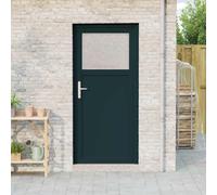 GeenYuu Porte d'entrée latérale anthracite 98 x 198 cm en PVC avec fermeture à goupille champignon à 5 points, vitrage de protection thermique, poignée en acier inoxydable, charnières 3D réglables