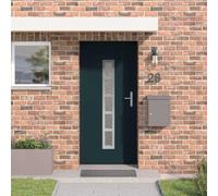 GeenYuu Porte d'entrée PVC anthracite 98 x 200 cm avec vitrage, installation facile, isolation thermique, serrure et poignée incluses, idéale rénovation maison appartement façade