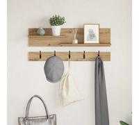 GeenYuu Porte-Manteau Mural chêne Artisanal 90 x 15 x 36 cm avec Crochets et étagères, Support Rangement pour entrée Salon Bureau Chambre Couloir décoration Pratique et Espace optimisé