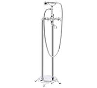 GeenYuu Robinet de baignoire sur pied en acier inoxydable 99,5 cm argenté avec douchette ABS 150 cm, raccord G 1/2, mitigeur mélangeur pour installation sanitaire et rénovation de salle de bain