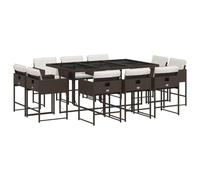 GeenYuu Salon de jardin 11 pièces marron en polyrotin avec coussins, 165 x 106 x 73 cm, table de jardin avec 10 chaises pliantes, résistant aux intempéries, facile d'entretien, pour balcon, terrasse