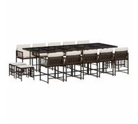 GeenYuu Salon de jardin 15 pièces en rotin synthétique marron avec coussins, chaises et tabourets pliables, ensemble de meubles de jardin résistants aux intempéries pour terrasse, balcon et extérieur