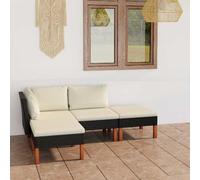 GeenYuu Salon de Jardin 4 pcs avec Coussins en résine tressée Noir, Cadre Acier et Bois d'eucalyptus, Ensemble modulable pour terrasse Balcon Patio, mobilier extérieur Confortable et résistant