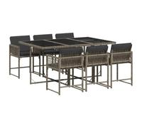 GeenYuu Salon de jardin 7 pièces avec coussins gris en rotin synthétique résistant aux intempéries pour terrasse, balcon, salon pliable avec rembourrage, facile d'entretien, avec table et chaises