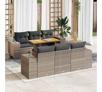 GeenYuu Salon de jardin 7 pièces en polyrotin gris avec coussins, meubles de jardin résistants aux intempéries pour terrasse, balcon et véranda, salon modulaire avec espace de rangement et table