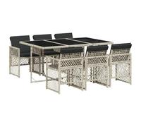 GeenYuu Salon de jardin 7 pièces en polyrotin gris clair avec coussins, table 165 x 106 x 73 cm, 6 chaises pliables, résistantes aux intempéries, faciles d'entretien, pour balcon, terrasse, jardin
