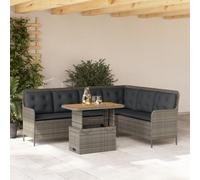 GeenYuu Salon de Jardin en résine tressée Gris avec Coussins, canapé modulable en L, Table Basse réglable en Bois d'acacia, mobilier extérieur pour terrasse Balcon Patio détente Repas Famille