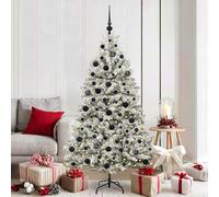 GeenYuu Sapin de Noël Artificiel Vert et Blanc 180 cm en PVC et métal avec 300 LED, Guirlande Lumineuse USB, Branches articulées, décorations Boules, idéal intérieur extérieur