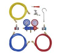 GeenYuu Set manifold 2 voies avec mallette, manomètre vacuomètre pressiomètre, jauge pression avec 3 flexibles 152 cm, raccord rapide, contrôle climatisation R134a R22 R12 R502