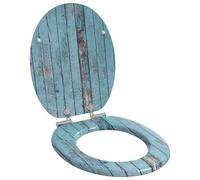 GeenYuu Siège de toilette bleu en panneau MDF 44 x 38 cm avec charnière à fermeture douce, lunette abattant WC silencieux, fixation universelle, confort et hygiène pour salle de bain