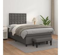 GeenYuu Sommier à Lattes avec Matelas 120x200 cm Gris en Similicuir Cadre de lit avec tête réglable Banc de Bout de lit pour Chambre Adulte Confort Stable