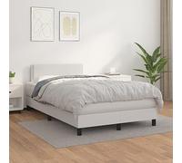 GeenYuu Sommier à Lattes avec Matelas 120x200cm Blanc en Similicuir, Cadre de lit tapissier avec tête réglable pour Chambre Adulte ou Enfant, Structure Bois et métal Durable, Couchage Confortable