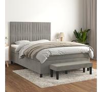 GeenYuu Sommier à Lattes avec Matelas 140x200cm Gris Clair Velours Cadre de lit tête réglable Banc de Bout Chambre Adulte Confort Sommeil