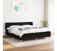 GeenYuu Sommier à Lattes avec Matelas 180x200 cm Noir en Tissu, Cadre de lit Bois mélèze, tête de lit réglable, surmatelas Mousse, Support Moyen-Dur pour Chambre Adulte ou Enfant