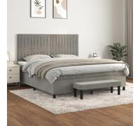 GeenYuu Sommier à Lattes avec Matelas 180x200cm Gris Clair Velours Cadre de lit tapissier tête de lit réglable Banc de Bout de lit pour Chambre Adulte Enfant Confort Durable