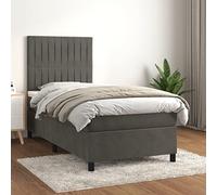 GeenYuu Sommier à Lattes avec Matelas 90x190 cm Gris foncé en Velours, Cadre de lit tapissier capitonné, tête de lit réglable, Structure Bois et métal pour Chambre Adulte ou Enfant