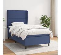GeenYuu Sommier à Lattes avec Matelas 90x200 cm Bleu, Cadre de lit en Tissu, tête réglable, Support Moyen-Dur, pour Chambre Adulte ou Enfant, Structure Bois et métal