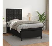 GeenYuu Sommier à Lattes avec Matelas 90x200 cm en Similicuir Noir Cadre de lit avec tête réglable, Structure Bois et métal pour Chambre Adulte ou Enfant, Couchage Confortable et Durable