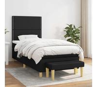 GeenYuu Sommier à Lattes avec Matelas 90x200 cm Noir en Tissu, Cadre de lit tapissier avec tête réglable, Banc Multifonctionnel, Structure Bois et métal pour Chambre Adulte ou Enfant