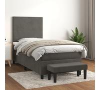 GeenYuu Sommier à Lattes avec Matelas 90x200 cm Velours Gris foncé Cadre de lit tapissier avec tête réglable Banc de Bout de lit Meuble Chambre Adulte Enfant pour Couchage Confortable