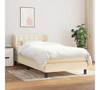 GeenYuu Sommier à Lattes avec Matelas crème 80x200 cm, Cadre de lit en Tissu Durable, tête de lit réglable, Support Moyen-Dur, idéal Chambre Adulte Enfant, Structure Bois et métal Confortable
