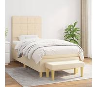 GeenYuu Sommier à Lattes avec Matelas crème 90x200 cm, Cadre de lit en Tissu, tête réglable, Banc Multifonctionnel, Cadre Bois et métal pour Chambre Adulte Enfant