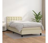 GeenYuu Sommier à Lattes avec Matelas crème 90x200 cm en Similicuir, Cadre de lit tapissier avec tête réglable, Structure Bois et métal, Couchage Confortable pour Chambre Adulte ou Enfant