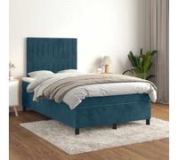 GeenYuu Sommier à Lattes avec Matelas et surmatelas Velours Bleu foncé 120x200 cm Cadre lit tapissier tête de lit réglable Bois et métal pour Chambre Adulte Enfant