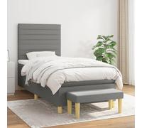 GeenYuu Sommier à Lattes avec Matelas Gris foncé 90x190 cm en Tissu, Cadre de lit tapissier avec tête réglable, Banc Multifonctionnel, Structure Bois et métal pour Chambre Adulte Enfant