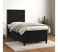 GeenYuu Sommier à Lattes avec Matelas Noir 90x190 cm Velours, Cadre de lit tapissier capitonné, tête de lit réglable, Structure Bois et métal, Couchage Confortable pour Chambre Adulte ou Enfant