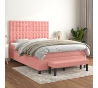 GeenYuu Sommier à Lattes avec Matelas Rose 140x190 cm Velours Cadre lit tapissier tête de lit capitonnée Banc de Bout Chambre Adulte Enfant