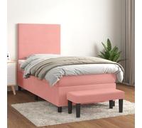 GeenYuu Sommier à Lattes avec Matelas Rose 80x200 cm Velours Cadre de lit tapissier tête réglable Banc de Bout Chambre Adulte Enfant Confort Durable