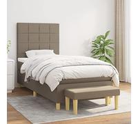 GeenYuu Sommier à Lattes avec Matelas Taupe 90x190 cm Tissu, Cadre de lit Adulte avec tête réglable, Banc Multifonction, Couchage Confortable, Structure Bois et métal Durable