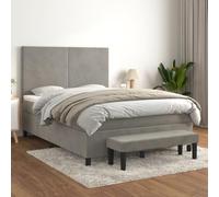 GeenYuu Sommier à Lattes avec Matelas Velours Gris Clair 140x200 cm Cadre de lit Adulte tête de lit réglable Banc de Bout de lit Confortable et Durable