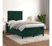 GeenYuu Sommier à Lattes avec Matelas Velours Vert foncé 120x200 cm Cadre de lit tapissier Bois et métal tête réglable pour Chambre Adulte Enfant Confort Moyen-Dur