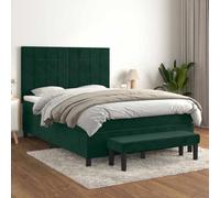 GeenYuu Sommier à Lattes avec Matelas Vert foncé 140x200cm Velours Cadre de lit tapissier avec tête réglable Banc de Bout de lit pour Chambre Adulte Enfant Confort et Soutien