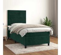 GeenYuu Sommier à Lattes avec Matelas Vert foncé 90x200 cm Cadre de lit tapissier en Velours avec tête réglable pour Chambre Adulte Enfant, Structure Bois et métal Confortable et Durable