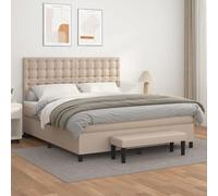 GeenYuu Sommier à Lattes de lit avec Matelas 160x200 cm en Similicuir Cappuccino, Cadre tapissier avec tête réglable, Banc de Bout de lit, Support Ferme pour Chambre Adulte ou ado