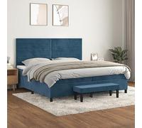 GeenYuu Sommier à Lattes de lit avec Matelas en Velours Bleu foncé 200x200cm Cadre Bois tapissier capitonné tête de lit réglable Banc de Bout de lit pour Chambre Adulte Confort et Soutien